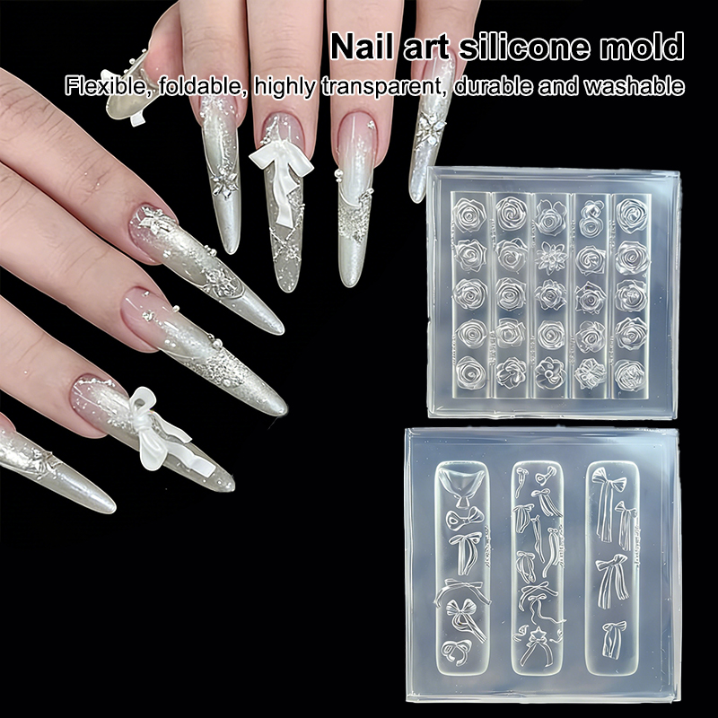 1Pcs 3D Silicone Nail Mold Bow - 3D Printing Nails 评论和价格