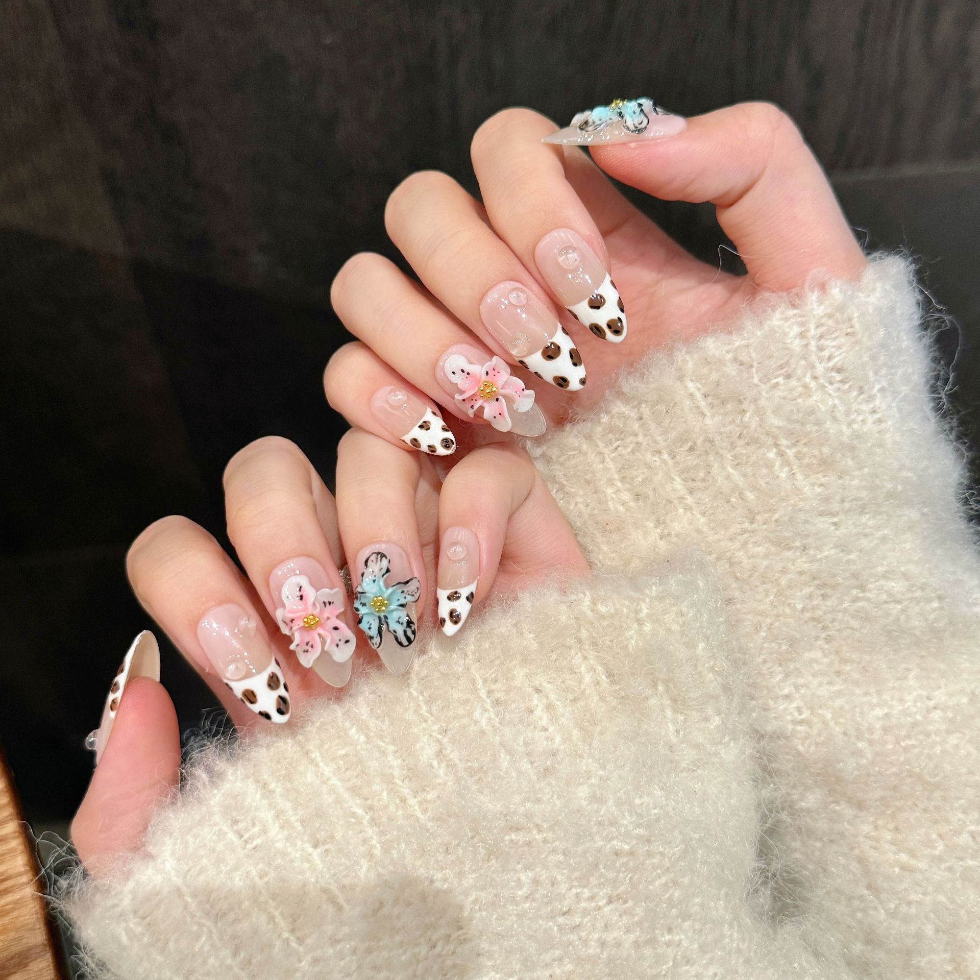 10pcs Glossy Almond Handmade F - 3D Printing Nails 评论和价格