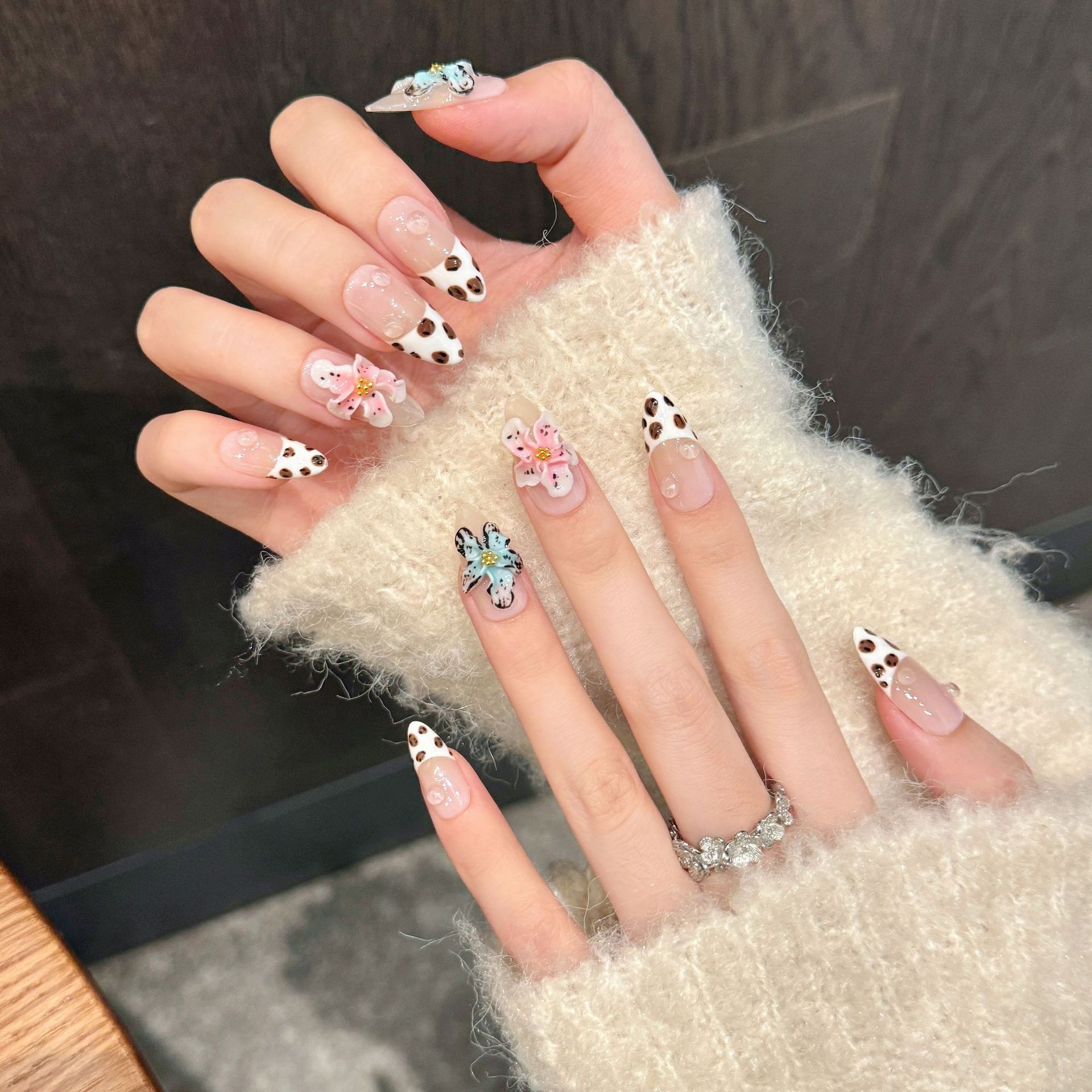 10pcs Glossy Almond Handmade F - 3D Printing Nails 评论和价格